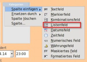 Abbildung 9: Ein Tabellen-Steuerelement zeigt alle Datensätze eines (Unter-)Formulars als Tabellenzeilen an. Wie gewöhnliche Formulare kennt es unterschiedliche Feldtypen, wie das im Beispiel genutzte Listenfeld.