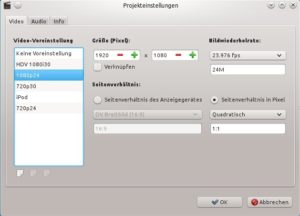 Abbildung 1: Schon beim Anlegen eines neuen Projektes bestimmen Sie dessen wesentliche Einstellungen die Auflösung und Bildrate.