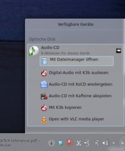 Abbildung 1: Legen Sie eine Audio-CD ein, reagiert KDE darauf mit einer Benachrichtigung.