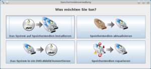Abbildung 3: Die Speichermedienverwaltung installiert nicht nur Lernstick auf einem USB-Stick, sondern kann unter anderem auch ein defektes System reparieren.