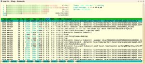 Abbildung 3: Htop zeigt eindrücklich, wie stark kurzfristig ein Abrufen weniger Mails von POP3-Konten Kdepim aus KDE SC 4.13.2 und aktuellem Entwicklungsstand das System belastet.