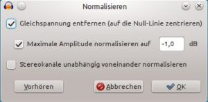 Abbildung 3: Über die "Normalisieren"-Funktion lässt sich eine Spur, die zu einem Lied gehört, auf eine gleichmäßige Lautstärke festnageln.