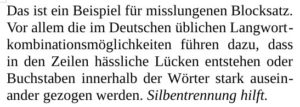 Abbildung 3: Mit Silbentrennung wird es besser (LibreOffice).