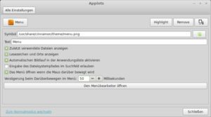Abbildung 3: Das Startmenü gehört zu den Panel-Applets. Die Einrichtung findet in diesem Konfigurationsdialog statt.
