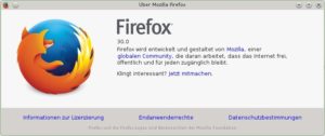 Abbildung 3: Der Dialog "Über Firefox" verrät, welche Browserversion auf Ihrem System installiert ist (hier 30.0 unter OpenSuse 13.1).
