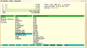 Abbildung 4: Auch Htop bietet eine komfortable Konfiguration der in der Prozessliste anzuzeigenden Felder.