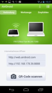 Abbildung 4: Zwischen den beiden Gerätesymbolen steht der Name des Funknetzwerks (hier "FRITZ!Box Fon WLAN 7390").
