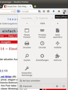 Abbildung 4: Das neue Firefox-Menü versammelt alle Bedienelemente an einem Ort.