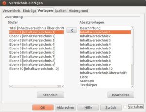 Abbildung 4: Über diesen Dialog erreichen Sie die Formatvorlagen der Ebenen aus dem Inhaltsverzeichnis, um sie zu bearbeiten.