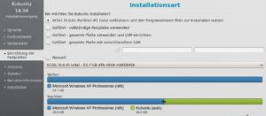 Abbildung 5: Die Standardsituation: Windows belegt die ganze Platte; dann schlägt der Installer vor, diesen Platz aufzuteilen.