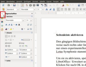 Abbildung 6: Die Seitenleiste bietet Zugriff auf wichtige Formatierungsfunktionen, Formatvorlagen, die Galerie und den Navigator.