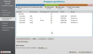 Abbildung 7: Nach dem Partitionieren hat die Platte drei neue Linux-Partitionen.