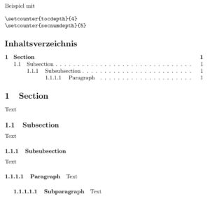 Abbildung 7: Wie umfangreich das Inhaltsverzeichnis wird, legen Sie über den Zähler "tocdepth" fest.
