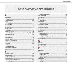 Abbildung 8: Ein Stichwortverzeichnis können Sie in Writer auch peppig gestalten, indem Sie verschiedene Farben und Fonts, Buchstabentrenner und ein Hintergrundbild einsetzen.