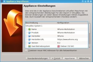 Abbildung 1: Das Importmodul von Virtualbox erlaubt die problemlose Integration von Whonix.