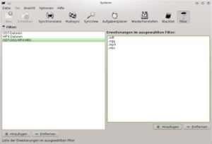Abbildung 3: Über die Filterliste wählen Sie die zu sichernden Dateiformate aus.