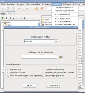 Abbildung 3: Für das Einhängen externer Speicher bietet 4Pane mehrere Möglichkeiten an, die Sie bei Bedarf bis ins Detail konfigurieren.