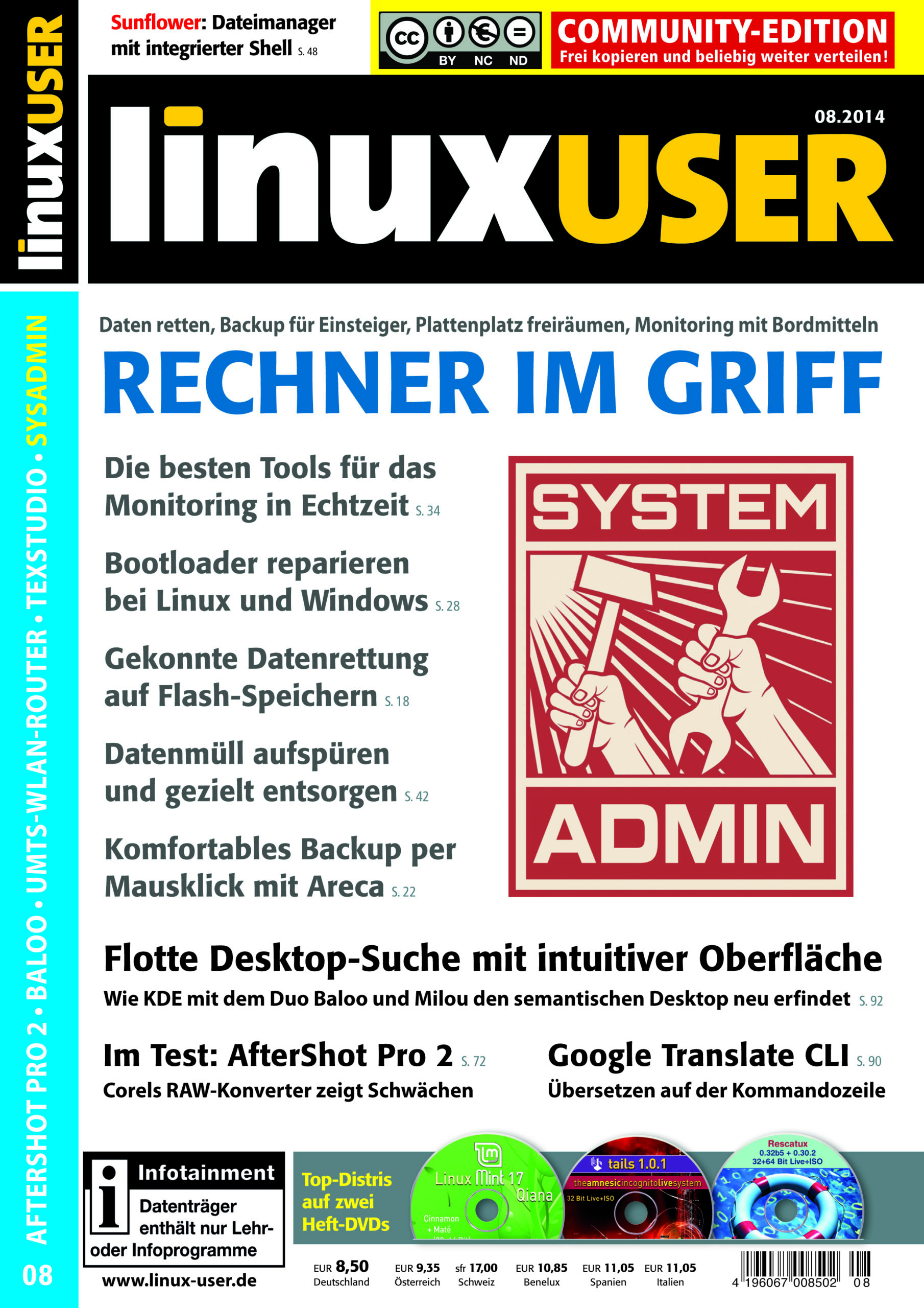 Heftcover LinuxUser Community Edition 08/2014