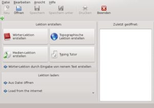 Abbildung 1: Das übersichtliche Hauptfenster von OpenTeacher erlaubt das Anlegen verschiedener Übungen.