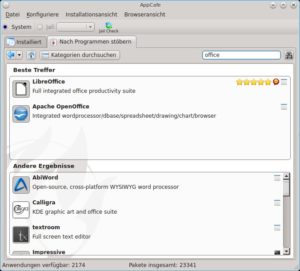 Abbildung 2: AppCafe arbeitet als grafische Schnittstelle zum Paketmanagementsystem PBI, das die Installation von Software sehr einfach macht.