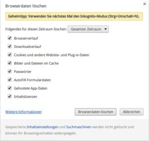 Abbildung 4: Wollen Sie die Omnibox effektiv deaktivieren, müssen Sie regelmäßig die Browserdaten löschen.