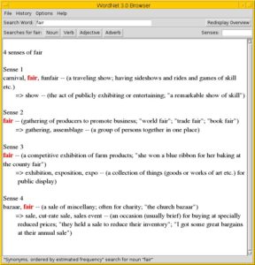 Abbildung 4: Anfrage zum Suchbegriff "fair" im WordNet Browser.