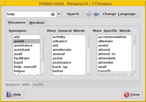 Abbildung 6: Kthesaurus bezieht seine Daten aus der WordNet-Datenbank und versteht sich aus diesem Grund natürlich nur auf Englisch als Sprache.