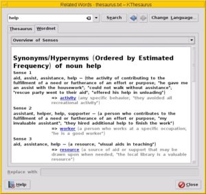 Abbildung 7: Rechercheergebnis mittels Kthesaurus in der WordNet-Datenbank zu "help".