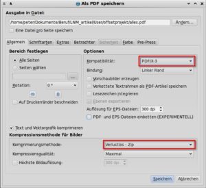 Abbildung 8: Scribus beherrscht das speziell für den Druck entwickelte PDF/X-3-Format. Die Wahl von <code srcset=