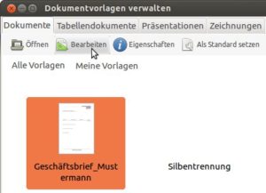 Abbildung 1: Nachdem Sie eine Dokumentenvorlage ausgewählt haben, erscheint eine neue Symbolleiste mit dem Befehl "Bearbeiten".