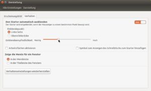 Abbildung 1: Unity kann den Starter auf der linken Seite automatisch ausblenden. In diesem Dialog entscheiden Sie, mit welcher Mausgeste er wieder sichtbar wird und wie kurz die Reaktionszeit ist.