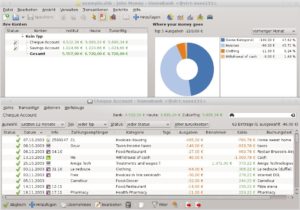 Abbildung 1: Homebank ist ideal für private Finanzplanung: Sie tragen Ausgaben nach Kategorien geordnet ein (hier die englischen Beispieldaten). Die Software bilanziert, welche Geldmengen in bestimmte Lebensbereiche geflossen sind.