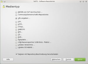 Abbildung 3: Die Liste der möglichen Software-Quellen ist sehr umfangreich. Am einfachsten wählen Sie den Eintrag "Community/Gemeinschafts-Repositorys" aus.