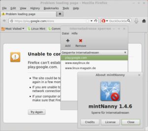 Abbildung 5: Der kleine Tool MintNanny blockiert systemweit bestimmte URLs und bietet damit eine ganz rudimentäre Kindersicherung an.