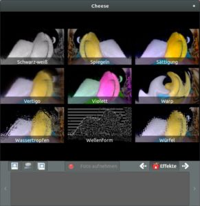 Abbildung 7: Bilder und Videos der Webcam versieht Cheese auf Wunsch mit Effekten und Filtern.
