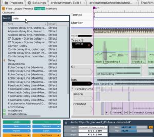 Abbildung 7: Neben Samples und Loops lassen sich aus dem Browser (links) jetzt auch Presets, Plugins, Marker und der Inhalt des Zwischenspeichers durchsuchen und auf einen Edit ziehen.