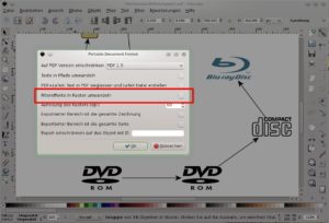 Abbildung 7: Für brauchbare PDF-Dateien exportieren Sie zunächst aus yEd ins SVG-Format und dann von Inkscape aus in eine PDF-Datei, wobei Sie die markierte Option deaktivieren müssen.