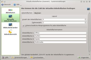Abbildung 7: Sie können für jede virtuelle Arbeitsfläche eine andere, invididuelle Kombination an Miniprogrammen verwenden.