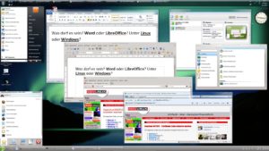 Abbildung 8: Besonders komfortabel ist der "Nahtlos"-Modus, bei dem Sie die Startleisten von Windows und Linux sowie die einzelnen Programmfenster bunt gemischt auf dem Bildschirm sehen.