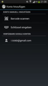 Abbildung 2: Nach dem erstmaligen Öffnen der Google-Authenticator-App lässt uns Google einen Barcode scannen.