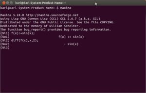 Abbildung 3: Selbst im Terminal fühlt sich Maxima wohl. Es leiden aber Komfort und grafische Anzeige von Ergebnissen.