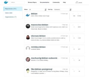 Abbildung 4: Auf Docker Hub finden sich zahlreiche Images, die Debian als Grundlage verwenden.