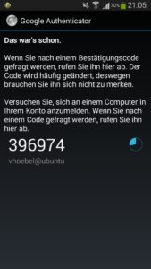Abbildung 4: Der Google Authenticator bestätigt den erfolgreichen Verknüpfungsvorgang.