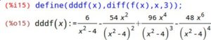 Abbildung 5: wxMaxima definiert die dritte Ableitung mit dem Befehl <code srcset=