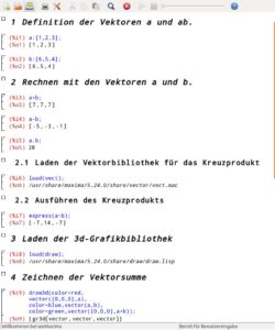 Abbildung 8: Während alle Rechenoperationen mit Vektoren relativ einfach gelingen, gestaltet sich die Berechnung des Kreuzprodukts recht kompliziert.