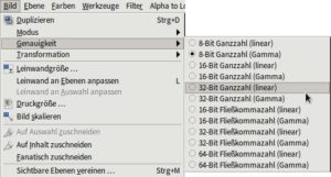 Abb. 9: Gimp erlaubt ab der Version 2.9 höhere Farbtiefen, die Sie auch manuell einstellen können.