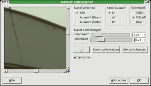 Abbildung 12: Das Wavelet-basierte Entrauschen kommt auf einzelnen Kanälen zur Anwendung und liefert daher üblicherweise gute Resultate ohne Farbränder. Die <code srcset=
