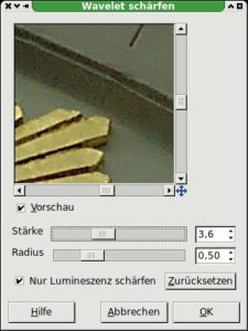 Abbildung 14: Beim reinen Schärfen mit Wavelets wird auch das Bildrauschen mit geschärft. Für bessere Ergebnisse sollten Sie Bilder daher zuvor entrauschen.