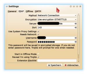 Abbildung 2: Trojitá unterstützt ein IMAP-Konto mitsamt der üblichen Optionen zum Verschlüsseln der Kommunikation zwischen Client und Server.