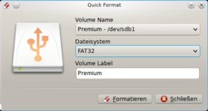 Abbildung 2: Mit wenigen Mausklicks lassen sich in Pisi Linux Wechselspeicher neu formatieren.